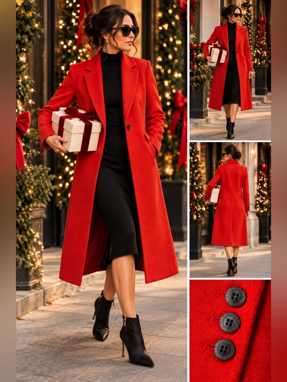 BCBGMaxAzria Red Coat with Black Buttons